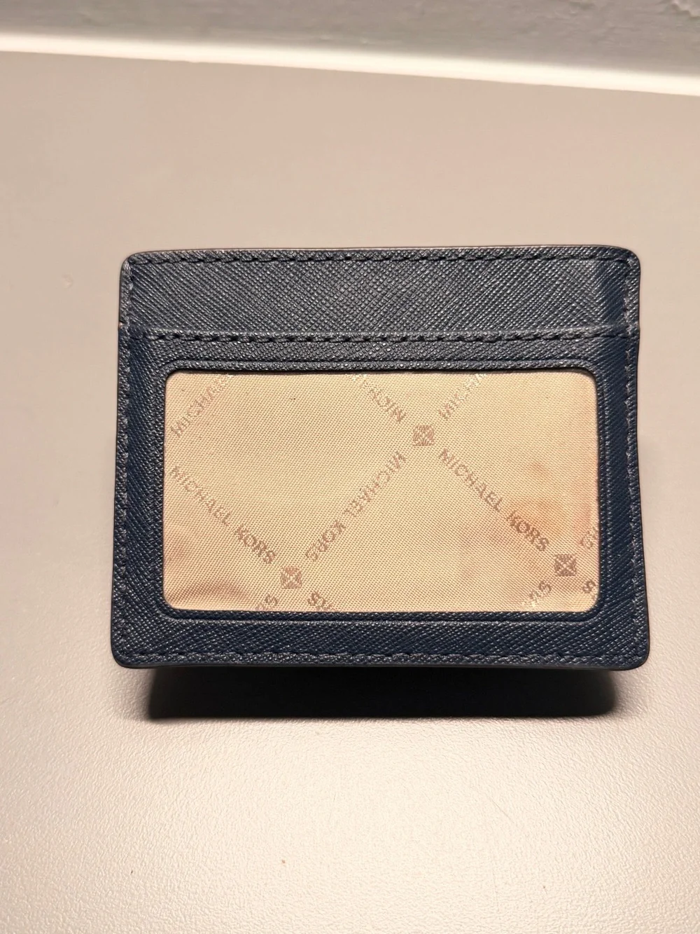 Michael Kors Navy Saffiano Leather Card Case with Gold Logo